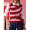 image:imageANRABESS Womens Sleeveless Scallop Sweater Vest Crew Neck Tank TopsStriped Red White