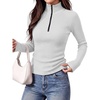 image:imageANRABESS Long Sleeve Shirts for Women Quarter Zip Ribbed Sweater TopWhite