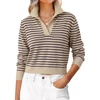 image:imageANRABESS Sweaters for Women Cropped Polo Collared Long SleeveTan Black Stripe