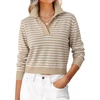 image:imageANRABESS Sweaters for Women Cropped Polo Collared Long SleeveTan White Stripe