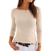 image:imageANRABESS Womens Fall Long Sleeve Boat Neck Lightweight SweatersParchment
