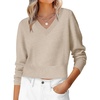 image:imageANRABESS Womens Long Sleeve V Neck Cropped Sweaters Fall OutfitsAlmond