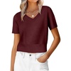 image:imageANRABESS Womens Short Sleeve Sweaters Cropped V NeckDark Red