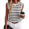 image:imageANRABESS Womens Sleeveless Scallop Sweater Vest Crew Neck Tank TopsStriped Black White