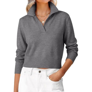 image:imageANRABESS Sweaters for Women Cropped Polo Collared Long SleeveDark Grey