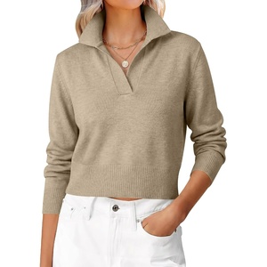 image:imageANRABESS Sweaters for Women Cropped Polo Collared Long SleeveTan