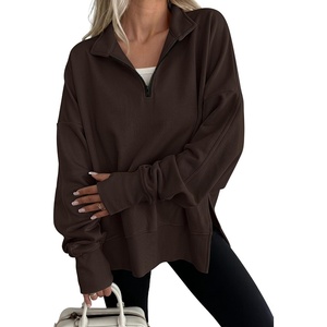 image:imageANRABESS Womens Quarter Zip Pullover Oversized SweatshirtsDeep Brown
