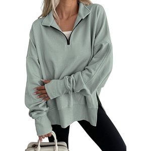 image:imageANRABESS Womens Quarter Zip Pullover Oversized SweatshirtsDeep Green