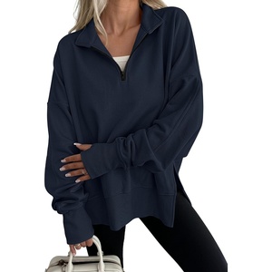 image:imageANRABESS Womens Quarter Zip Pullover Oversized SweatshirtsNavy Blue