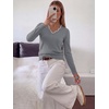 image:imageANRABESS Sweaters for Women Lightweight Fall CroppedGrey White