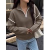 image:imageANRABESS Sweaters for Women Quarter Zip Pullover Collared 2026 Fall OutfitsCoffee