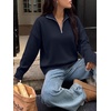 image:imageANRABESS Sweaters for Women Quarter Zip Pullover Collared 2026 Fall OutfitsNavy Blue Solid Color