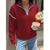 image:imageANRABESS Sweaters for Women Quarter Zip Pullover Collared 2026 Fall OutfitsRed