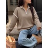 image:imageANRABESS Sweaters for Women Quarter Zip Pullover Collared 2026 Fall OutfitsTan