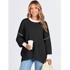 image:imageANRABESS Womens Oversized Sweaters Fall 2025 Fashion Crewneck Batwing Long Sleeve Side Slit Knit Pullover Sweater Tops BlackS
