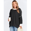 image:imageANRABESS Womens Oversized Sweaters Fall 2025 Fashion Crewneck Batwing Long Sleeve Side Slit Knit Pullover Sweater Tops BlackS