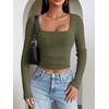 image:imageANRABESS Womens Square Neck Crop Tops Long Sleeve ShirtsArmy Green