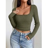image:imageANRABESS Womens Square Neck Crop Tops Long Sleeve ShirtsArmy Green