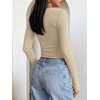 image:imageANRABESS Womens Square Neck Crop Tops Long Sleeve ShirtsBeige