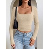 image:imageANRABESS Womens Square Neck Crop Tops Long Sleeve ShirtsBeige