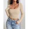 image:imageANRABESS Womens Square Neck Crop Tops Long Sleeve ShirtsBeige