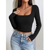 image:imageANRABESS Womens Square Neck Crop Tops Long Sleeve ShirtsBlack