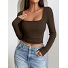 image:imageANRABESS Womens Square Neck Crop Tops Long Sleeve ShirtsBrown