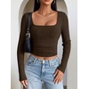 image:imageANRABESS Womens Square Neck Crop Tops Long Sleeve ShirtsBrown