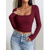 image:imageANRABESS Womens Square Neck Crop Tops Long Sleeve ShirtsBurgundy