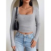 image:imageANRABESS Womens Square Neck Crop Tops Long Sleeve ShirtsGrey