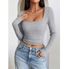 image:imageANRABESS Womens Square Neck Crop Tops Long Sleeve ShirtsGrey