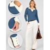 image:imageANRABESS Womens Sweaters Fall Long Sleeve Polo Lightweight Pullover TopsDeep Blue