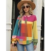 image:imageANRABESS Womens Sweatshirt Printed Fleece Henley Tops 2026 Fall OutfitsRainbow Block