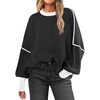 image:imageANRABESS Womens Oversized Sweaters Fall 2025 Fashion Crewneck Batwing Long Sleeve Side Slit Knit Pullover Sweater Tops BlackS