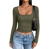 image:imageANRABESS Womens Square Neck Crop Tops Long Sleeve ShirtsArmy Green