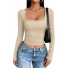 image:imageANRABESS Womens Square Neck Crop Tops Long Sleeve ShirtsBeige