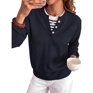 image:imageANRABESS Sweaters for Women 2026 Fall Long Sleeve Lightweight Pullover TopsNavy Blue Striped