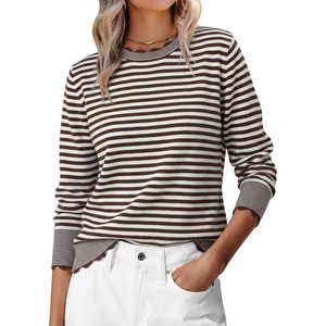 image:imageANRABESS Sweaters for Women Fall Loose Fit LightweightBrown Ivory Stripe
