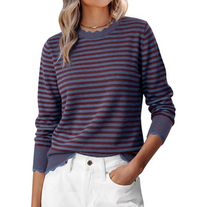 image:imageANRABESS Sweaters for Women Fall Loose Fit LightweightBurgundy Blue Stripe