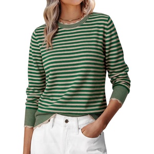 image:imageANRABESS Sweaters for Women Fall Loose Fit LightweightGreen Oatmeal Stripe