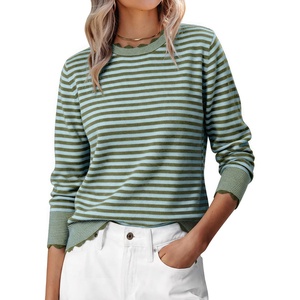 image:imageANRABESS Sweaters for Women Fall Loose Fit LightweightOlive Sky Blue Stripe