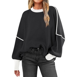 image:imageANRABESS Womens Oversized Sweaters Fall 2025 Fashion Crewneck Batwing Long Sleeve Side Slit Knit Pullover Sweater Tops BlackS