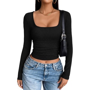 image:imageANRABESS Womens Square Neck Crop Tops Long Sleeve ShirtsBlack