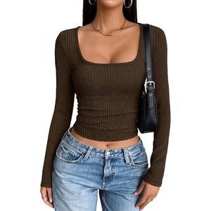 image:imageANRABESS Womens Square Neck Crop Tops Long Sleeve ShirtsBrown