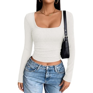 image:imageANRABESS Womens Square Neck Crop Tops Long Sleeve ShirtsWhite