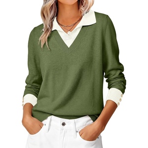 image:imageANRABESS Womens Sweaters Fall Long Sleeve Polo Lightweight Pullover TopsArmy Green