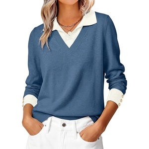 image:imageANRABESS Womens Sweaters Fall Long Sleeve Polo Lightweight Pullover TopsDeep Blue