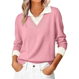 image:imageANRABESS Womens Sweaters Fall Long Sleeve Polo Lightweight Pullover TopsPink