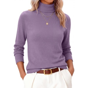 image:imageANRABESS Womens Turtleneck Wool Blend Lightweight SweatersGrey Purple