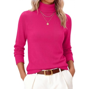 image:imageANRABESS Womens Turtleneck Wool Blend Lightweight SweatersHot Pink